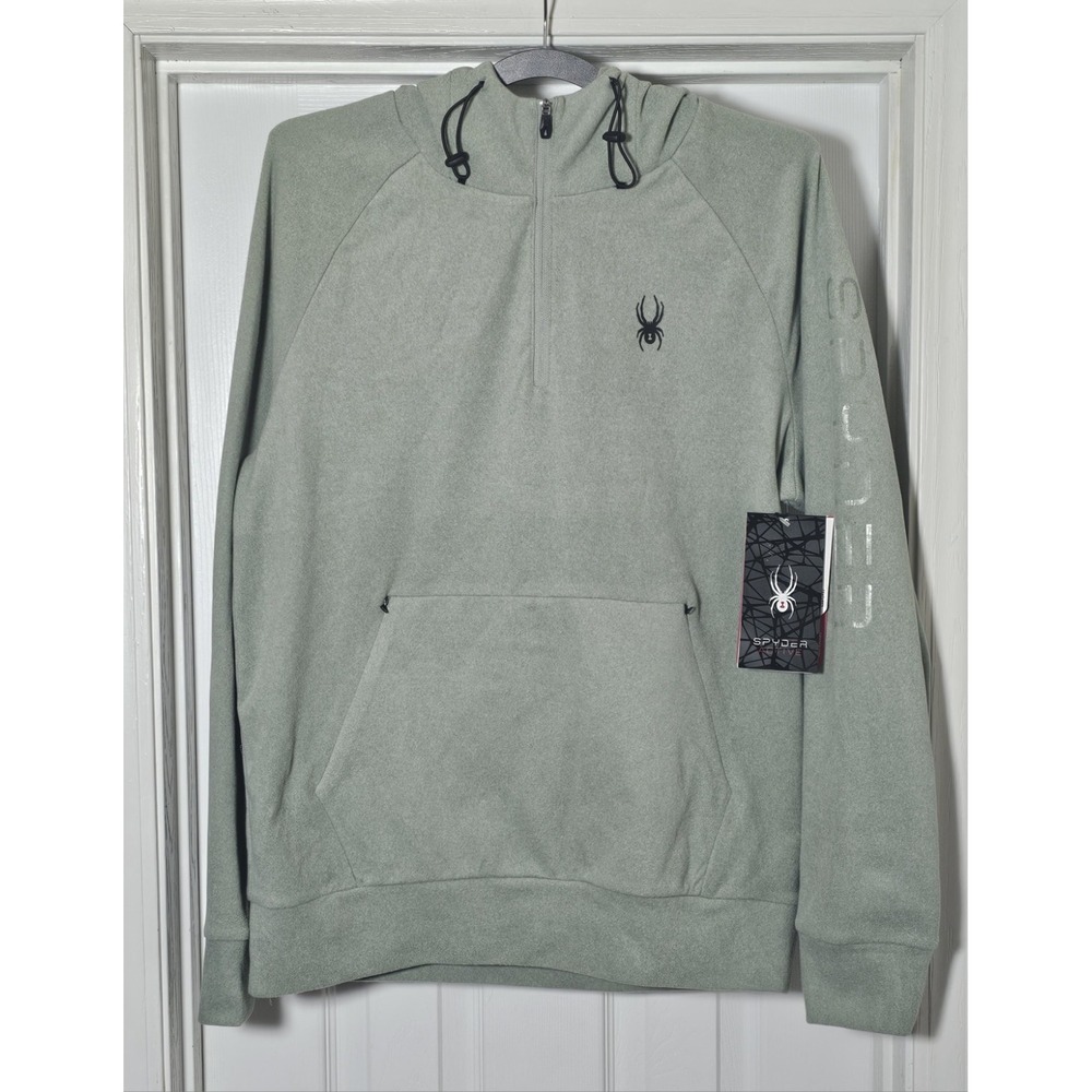 Spyder Active Outer Fleece Hoodie Pullover Size Medium Moss‎ Green Zip Pockets
